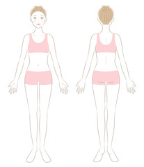 女性　全身　正面と後ろ姿