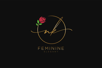 initial NK Feminine logo beauty monogram and elegant logo design, handwriting logo of initial signature, wedding, fashion, floral and botanical with creative template.