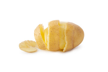 Spiral Peeled Potatoes isolated on white background.