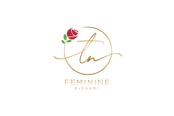 initial TN Feminine logo beauty monogram and elegant logo design, handwriting logo of initial signature, wedding, fashion, floral and botanical with creative template.