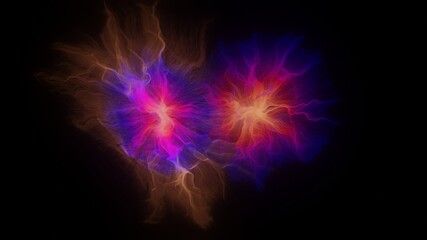 Colorful glowing lattice cosmic string, stars, filaments and hair structures. 3d illustration render