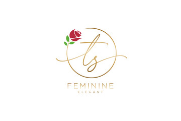 initial TS Feminine logo beauty monogram and elegant logo design, handwriting logo of initial signature, wedding, fashion, floral and botanical with creative template.