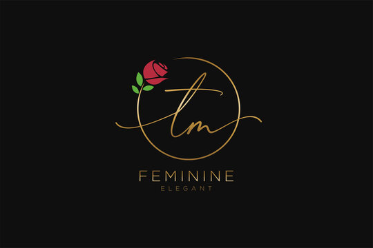 initial TM Feminine logo beauty monogram and elegant logo design, handwriting logo of initial signature, wedding, fashion, floral and botanical with creative template.