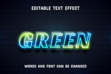 Fototapeta na wymiar Green text - neon text effect editable