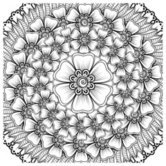 Mehndi flower for henna, mehndi, tattoo, decoration. decorative ornament in ethnic oriental style. doodle ornament. coloring book page.