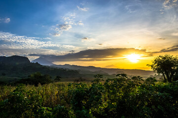 Volcanic landscape during sunset at the Guatemalan Bocacosta – the transition zone between the...
