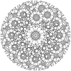 Mehndi flower for henna, mehndi, tattoo, decoration. decorative ornament in ethnic oriental style. doodle ornament. coloring book page.