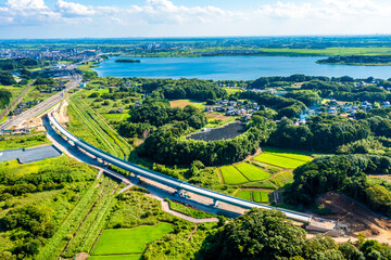 国道6号のバイパス道路工事と牛久沼（茨城県）	