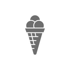 Ice cream balls in waffle cone gray icon.