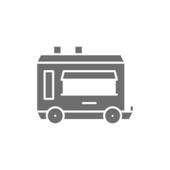Vector mobile kitchen food trailer gray icon.