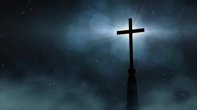 cross with starry sky and smoke atmosphere