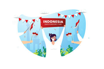 A woman celebrate of Indonesia independence day illustration for greetings concept