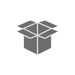 Open cardboard box, paper garbage gray icon.