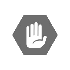 Fototapeta premium Hand in hexagon, do not touch, no sign allowed grey icon.