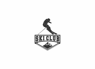 logo for skiing, with an illustration of skiers playing with great enthusiasm