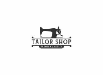 Sewing machine and fast tailoring clothes, logo template. Tailor shop in white background