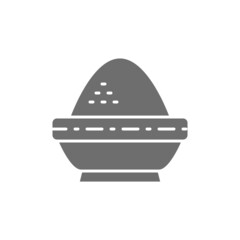 Rice in bowl, indian cuisine grey icon.