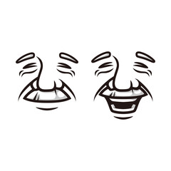 Fun old man smiled cartoon face symbol logo style line art illustration design vector