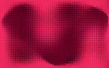 Abstract monochrome cherry red dotted background with check, heart or wings symbol. Pop art dark pink retro texture for wallpaper, banner or presentation design