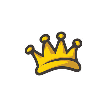Fun king queen crown cartoon symbol logo style line art illustration design vector