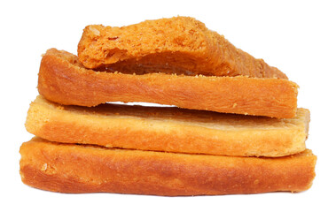 Small toast biscuits isolated over white background