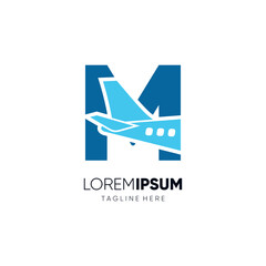 Letter M Initial Airplane Tail Logo Design Vector Graphic Icon Emblem Illustration
