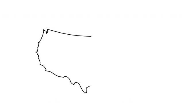 USA map self drawing animation. Putline and state division. USA animated text letters appearing. Blue color.