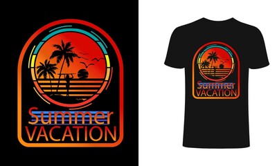 Summer vacation t shirt design vector illustration. summer t shirt, summer California Santa Monica beach t shirt. summer sublimation t shirt Vector illustration
