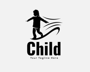 happy child fun playing silhouette logo template illustration inspiration