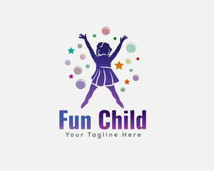 happy women children jump expression playing reach dream celebration logo template illustration inspiration