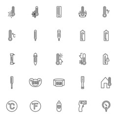 Thermometer temperature line icons set