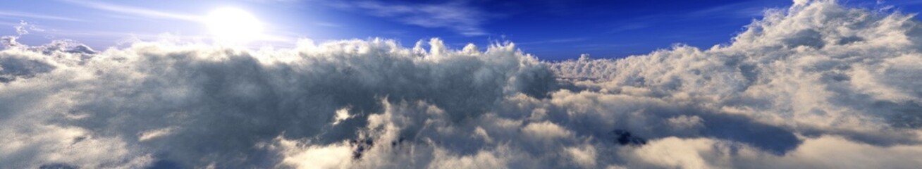 Naklejka na ściany i meble Clouds, cloudy background, sunrise above the clouds, panorama of clouds, 3d rendering
