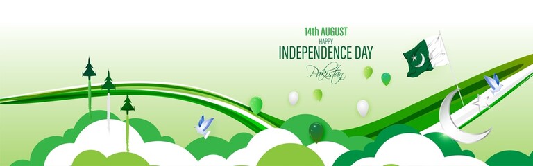 vector illustration for happy Pakistan independence day -14 august - obrazy, fototapety, plakaty