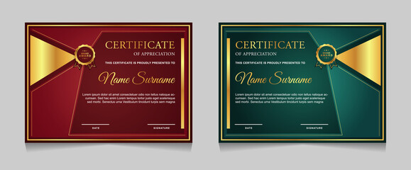 Set of certificate of achievement border design templates with elements of  luxury gold badges and modern line patterns. vector graphic print layout can use For award, appreciation, education