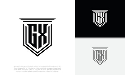 Initials GX logo design. Luxury shield letter logo design.