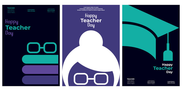 Happy Teacher Day. Set Of 3 Simple Background Vector Illustration Flat Style. Suitable For Poster, Cover, Web, Social Banner, Or Flyer