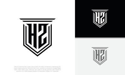 Initials HZ logo design. Luxury shield letter logo design.