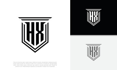 Initials HX logo design. Luxury shield letter logo design.