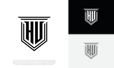 Initials HV. HU logo design. Luxury shield letter logo design.