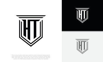 Initials HT logo design. Luxury shield letter logo design.