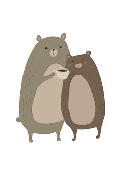Forest illustration. Bears drink tea