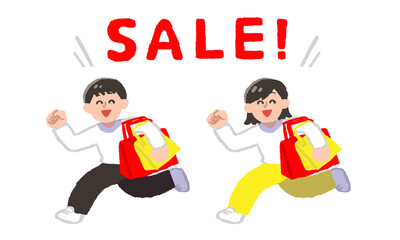 セールで買い物する長袖姿の人物イラストセット