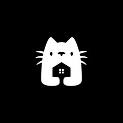 cat house negative space logo vector icon illustration