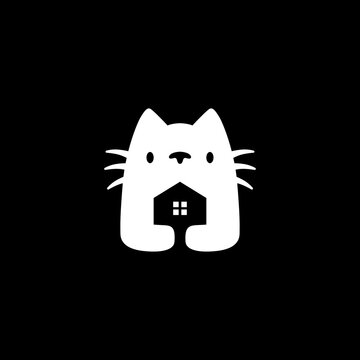 cat house negative space logo vector icon illustration