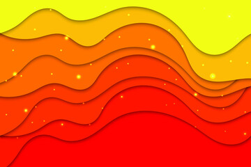 Orange paper cut background. Vector hot illustration with waves.