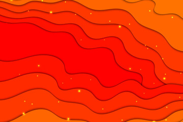 Orange paper cut background. Vector hot illustration with waves.