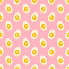 Egg. Healthy food. Diet ingredient. Kitchen, cook, eat. Seamless pattern, texture, background. Packaging design, wrapping paper. Editable background color.