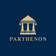Courthouse Pillar Parthenon Law Line Outline Logo Design 