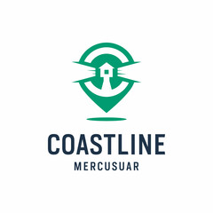 Negative space Lighthouse and pin point logo design
