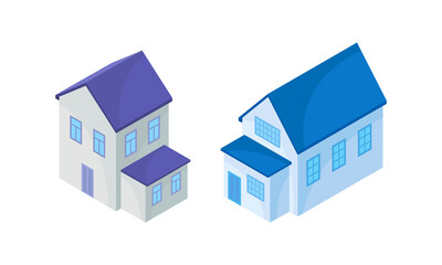 Detached House or Residence as Free-standing Building Isometric Vector Set